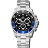 Marine Chrono - Black Dial with Black & Blue Bezel and Silver Stainless Steel Strap