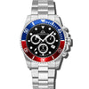 Marine Chrono - Black Dial with Blue & Red Bezel and Silver Stainless Steel Strap