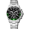 Marine Chrono - Black Dial with Black & Green Bezel and Silver Stainless Steel Strap