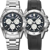 Stratos - Black Dial with Silver Stainless Steel Strap & Black Rubber Strap