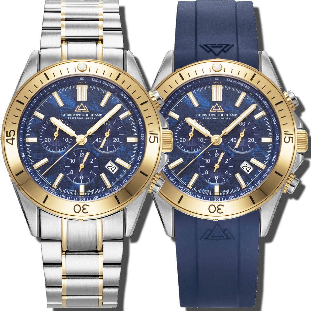 Stratos - Blue Dial with Silver & Gold Stainless Steel Strap & Blue Ru ...