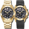 Stratos - Black Dial with Gold Stainless Steel Strap & Black Rubber Strap