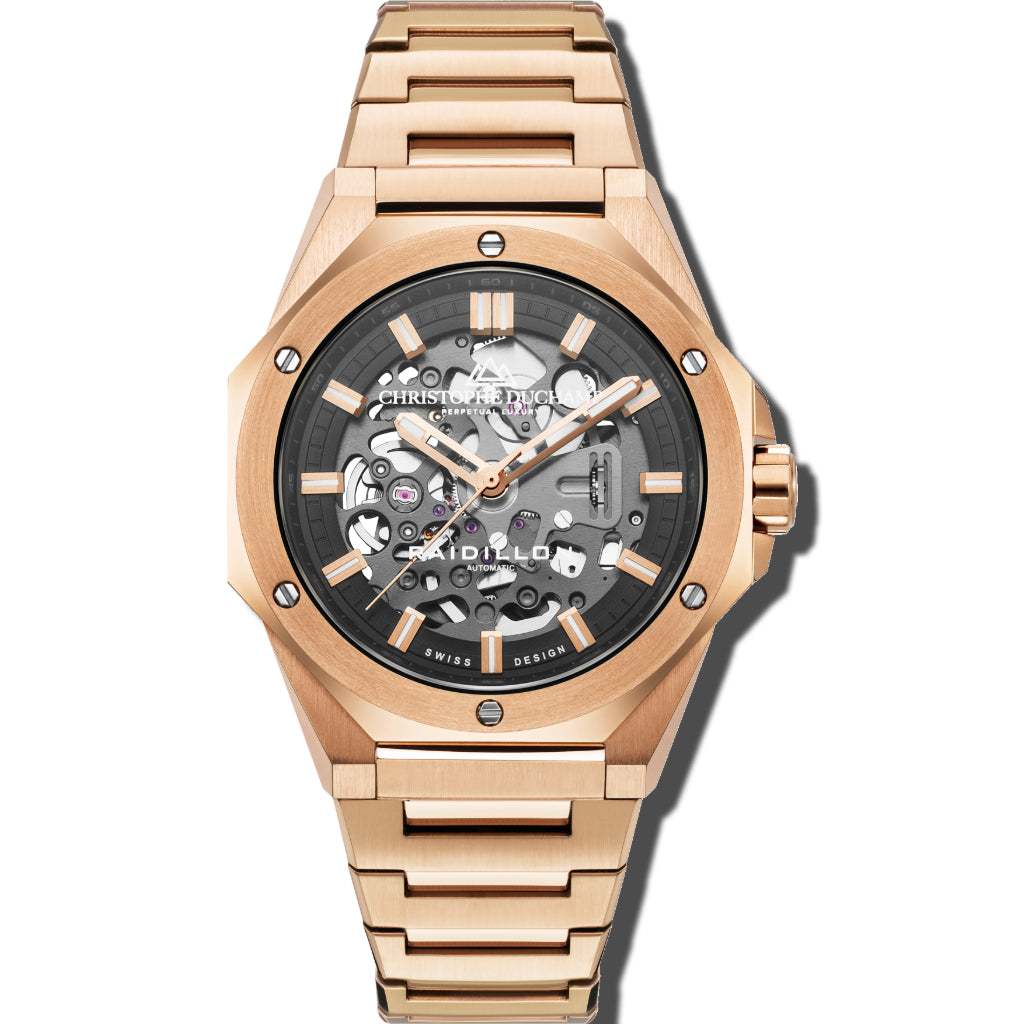 Raidillon Skeleton Rose Gold Dial & Stainless Steel Strap