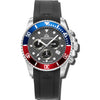Marine Chrono Rubber - Black Dial with Silver Case, Blue & Red Bezel and Black Rubber Strap