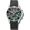 Marine Chrono Rubber - Black Dial with Silver Case, Black & Green Bezel and Black Rubber Strap