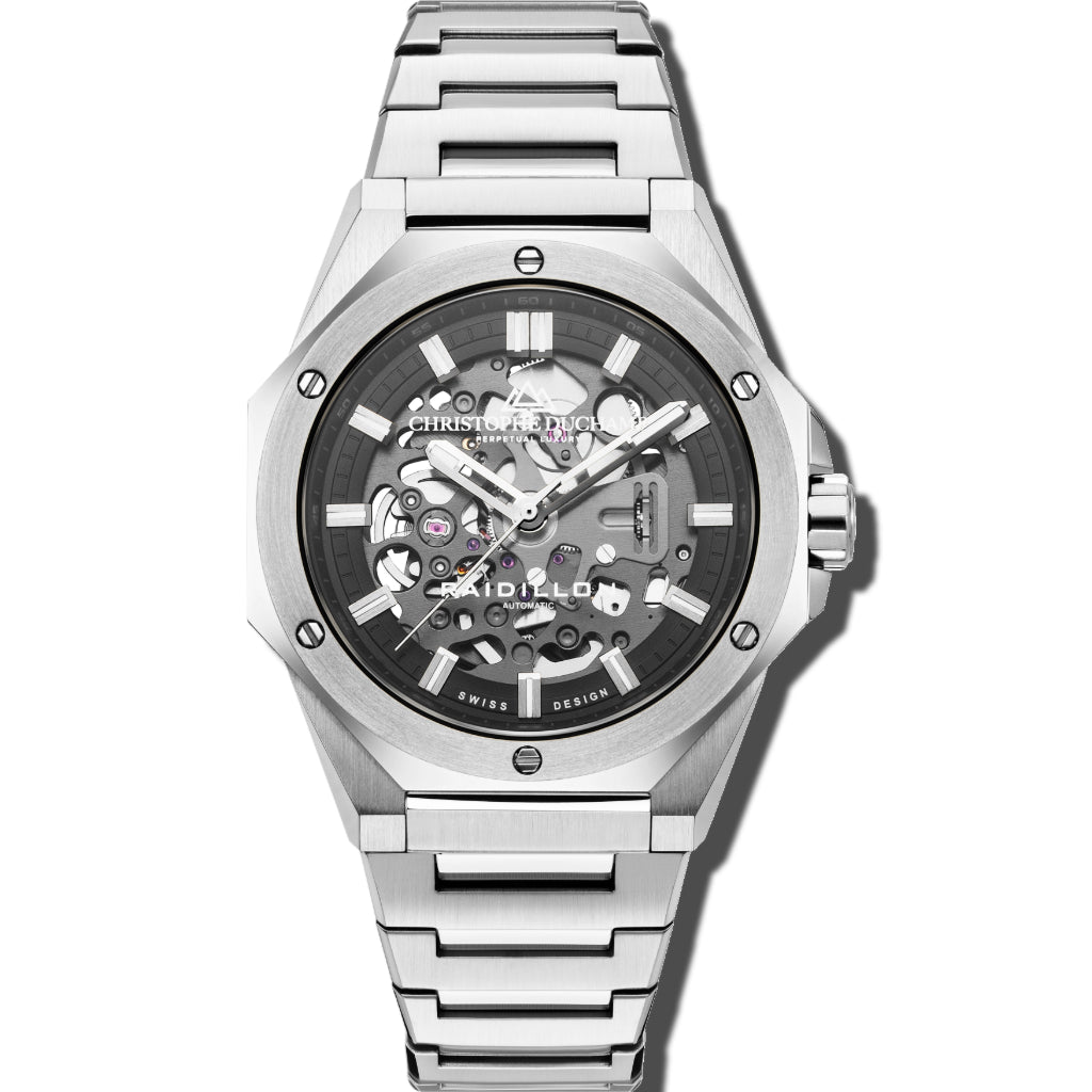 Raidillon Skeleton - Black & Silver Dial & 316L Stainless Steel Strap