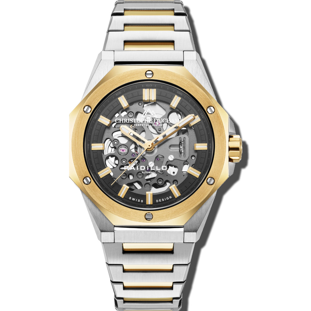 Raidillon Skeleton - Black & Silver Dial & 316L Stainless Steel Strap