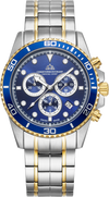 Marine Chrono II - Blue Dial with Silver Stainless Steel Bracelet, Gold Detailing and Blue FKM Rubber Strap