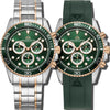 Marine Chrono II - Green Dial with Silver Stainless Steel Bracelet, Rose Gold Detailing and Green FKM Rubber Strap