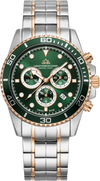 Marine Chrono II - Green Dial with Silver Stainless Steel Bracelet, Rose Gold Detailing and Green FKM Rubber Strap