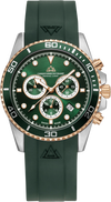 Marine Chrono II - Green Dial with Silver Stainless Steel Bracelet, Rose Gold Detailing and Green FKM Rubber Strap