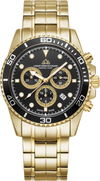 Marine Chrono II - Black Dial with Silver Stainless Steel Bracelet, Gold Detailing and Black FKM Rubber Strap