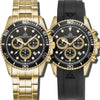Marine Chrono II - Black Dial with Silver Stainless Steel Bracelet, Gold Detailing and Black FKM Rubber Strap