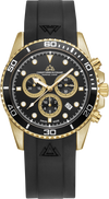 Marine Chrono II - Black Dial with Silver Stainless Steel Bracelet, Gold Detailing and Black FKM Rubber Strap