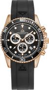 Marine Chrono II - Black Dial with Silver Stainless Steel Bracelet, Rose Gold Detailing and Black FKM Rubber Strap
