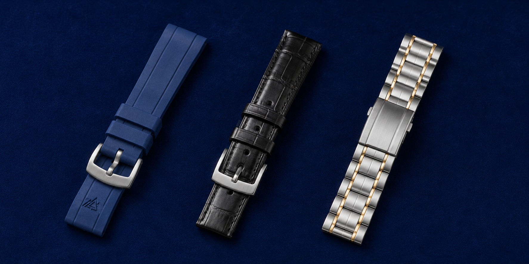 FKM rubber, Italian leather and stainless-steel watch straps